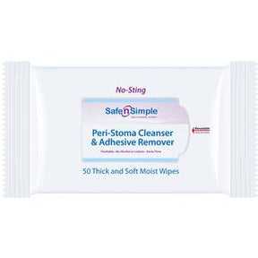 Peri-stoma cleanser and adhesive remover wipes pack, 50 moist wipes for stoma care