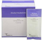 Box and packet of alcohol swabsticks, sterile medical supplies for cleaning skin