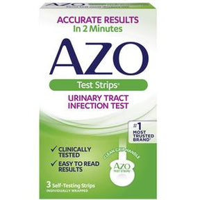 AZO urinary tract infection test strips box with clinically tested, fast results details