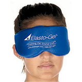 Woman wearing blue Elasto-Gel eye mask for hot or cold therapy relief