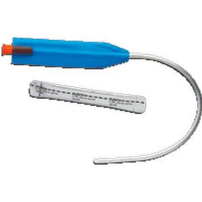 flexible medical catheter with blue handle and graduated measurement strip