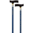 Blue walking canes with US Navy insignia and text, featuring ergonomic black handles