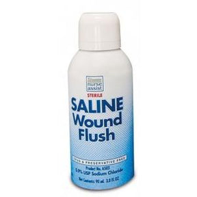 Sterile saline wound flush spray bottle for medical wound care and cleaning