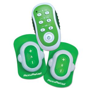 AccuRelief electronic muscle stimulator with green wireless pads and remote control
