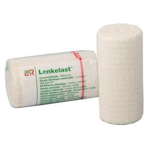 Elastic medical bandage roll for wound care and support, product packaging visible