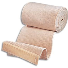 Elastic medical bandage roll for compression and wound care on white background