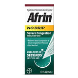 Afrin No Drip Severe Congestion nasal spray box for relief of nasal congestion and sinus pressure