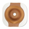 Convex ostomy barrier with adhesive border for stoma care