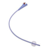 Sterile silicone Foley catheter with inflatable balloon for medical use on white background