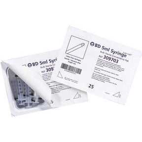 BD 5ml sterile syringe packs for medical use, 25 count, unopened and partially opened.