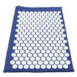 Blue acupressure mat with white plastic spike discs for pain relief and relaxation