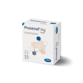 Proximel Ag Silver foam dressing box for wound care, 4.4 x 6.8 cm, home medical supplies