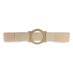 Beige elastic ostomy belt with round plastic support ring for medical use