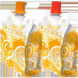 Two Cooler 15 medical cooler packs with orange abstract design and screw caps.