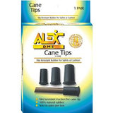 Package of slip-resistant rubber cane tips for canes, 1 pair, black, for mobility aids.