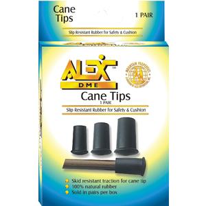 Package of slip-resistant rubber cane tips for canes, 1 pair, black, for mobility aids.