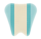Shaped adhesive hydrocolloid wound dressing with grid lines on a white background