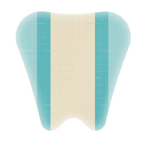 Shaped adhesive hydrocolloid wound dressing with grid lines on a white background