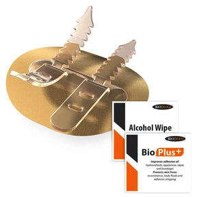 Adhesive medical securement device with alcohol wipe and skin prep pad for medical supplies