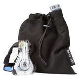 CPAP mask and portable black carrying bag for home medical respiratory supplies