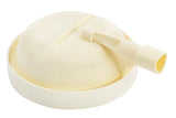 Round beige medical urinal bottle cap with angled spout for home care use