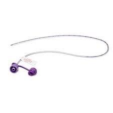 Purple medical extension tube with luer lock connectors on a white background