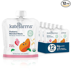 Kate Farms pediatric blended meals mango and strawberry flavor, 12-pack, organic nutritional pouches