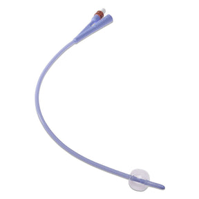 Sterile silicone Foley catheter with balloon for medical use on white background