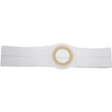 White ostomy belt with circular opening for medical supplies
