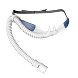 Nasal CPAP mask with headgear and flexible tubing for sleep apnea therapy