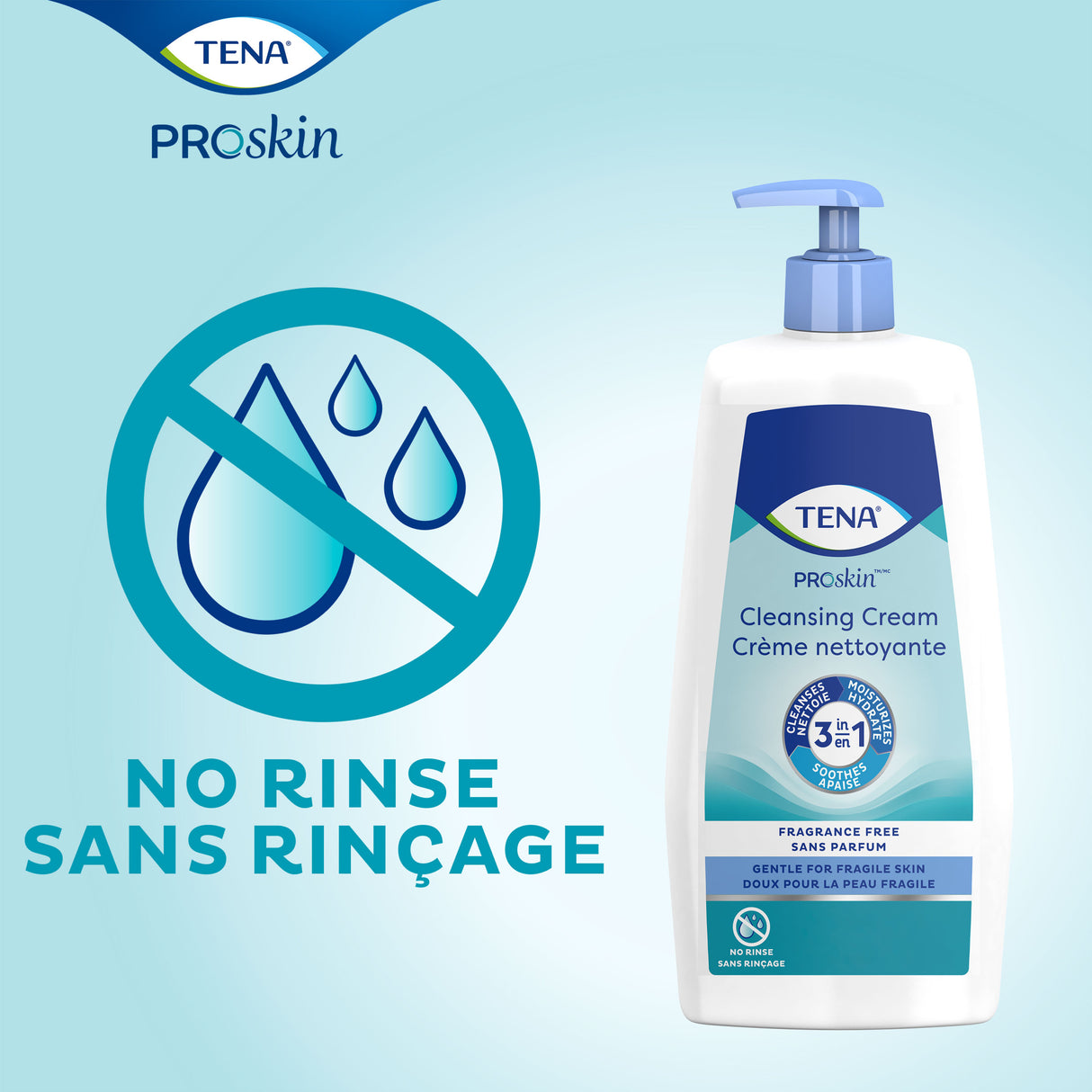 TENA ProSkin Cleansing Cream Rinse-Free Body Wash, Unscented, 33.8 fl. oz. Pump Bottle