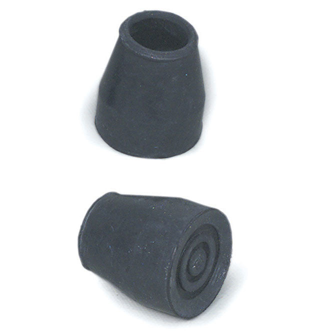 Black rubber cane tips for mobility aids, shown on white background