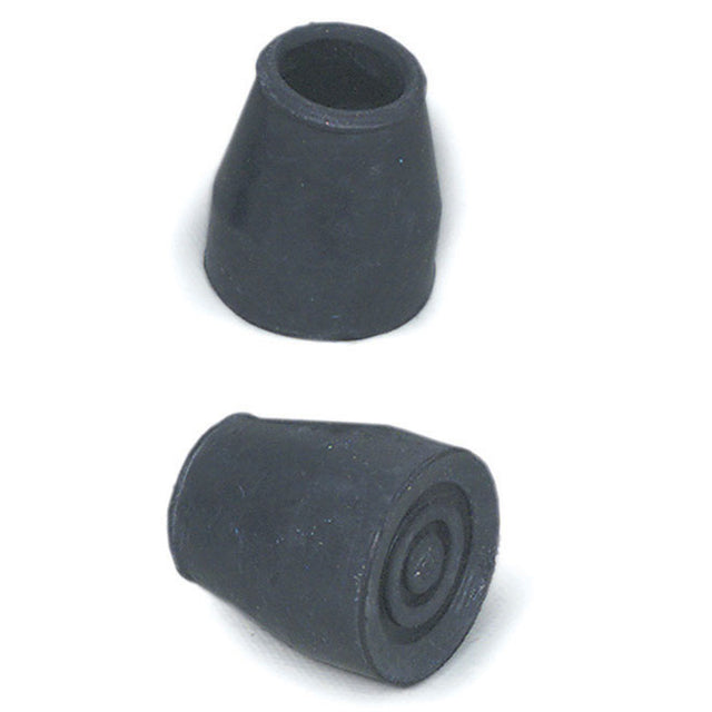 Black rubber cane tips for mobility aids, shown on white background