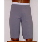 Gray adaptive medical shorts with white waistband, displayed on mannequin torso