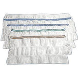 Stack of white reusable cleaning pads with colored stripes, microfiber mop refills