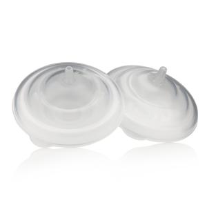 Clear round medical supply filters with nozzle, on white background, for home healthcare