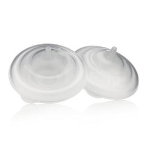 Clear round medical supply filters with nozzle, on white background, for home healthcare