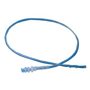Blue medical catheter tubing with connector shown on a white background