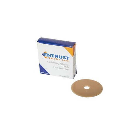 Conforming adhesive ostomy barrier ring with packaging, medical supply for stoma care