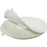 Oval medical adhesive patch with a peeled-back layer for home healthcare use