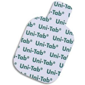 Uni-Tab medical adhesive patch with printed label on white background
