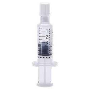 3ml plastic medical syringe with clear barrel and measurement markings