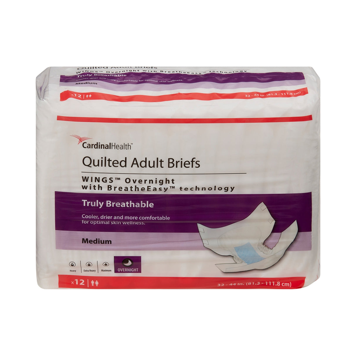 Wings Overnight Quilted Brief With Breatheeasy Technology, Medium, 32" - 44", Absorbency Level 4
