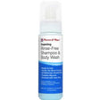 Foaming rinse-free shampoo and body wash bottle for gentle, no-rinse cleansing care