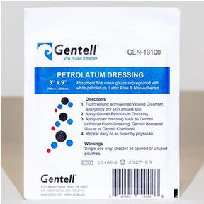 Gentell petrolatum dressing sterile medical gauze 3x9 inch packaging front view