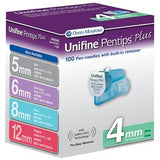 Box of Unifine Pentips Plus 4mm pen needles with built-in remover, 100 count