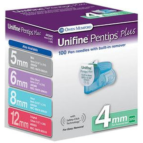 Box of Unifine Pentips Plus 4mm pen needles with built-in remover, 100 count