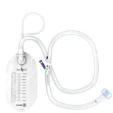 Medical urinary drainage bag with measurement markings and attached flexible tubing