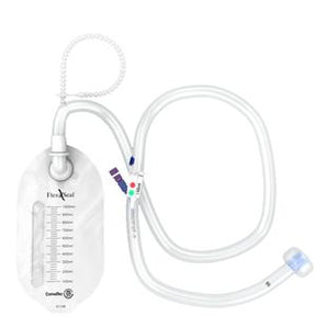 Medical urinary drainage bag with measurement markings and attached flexible tubing