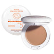 Tinted SPF 50 compact face powder, open case with beige makeup product